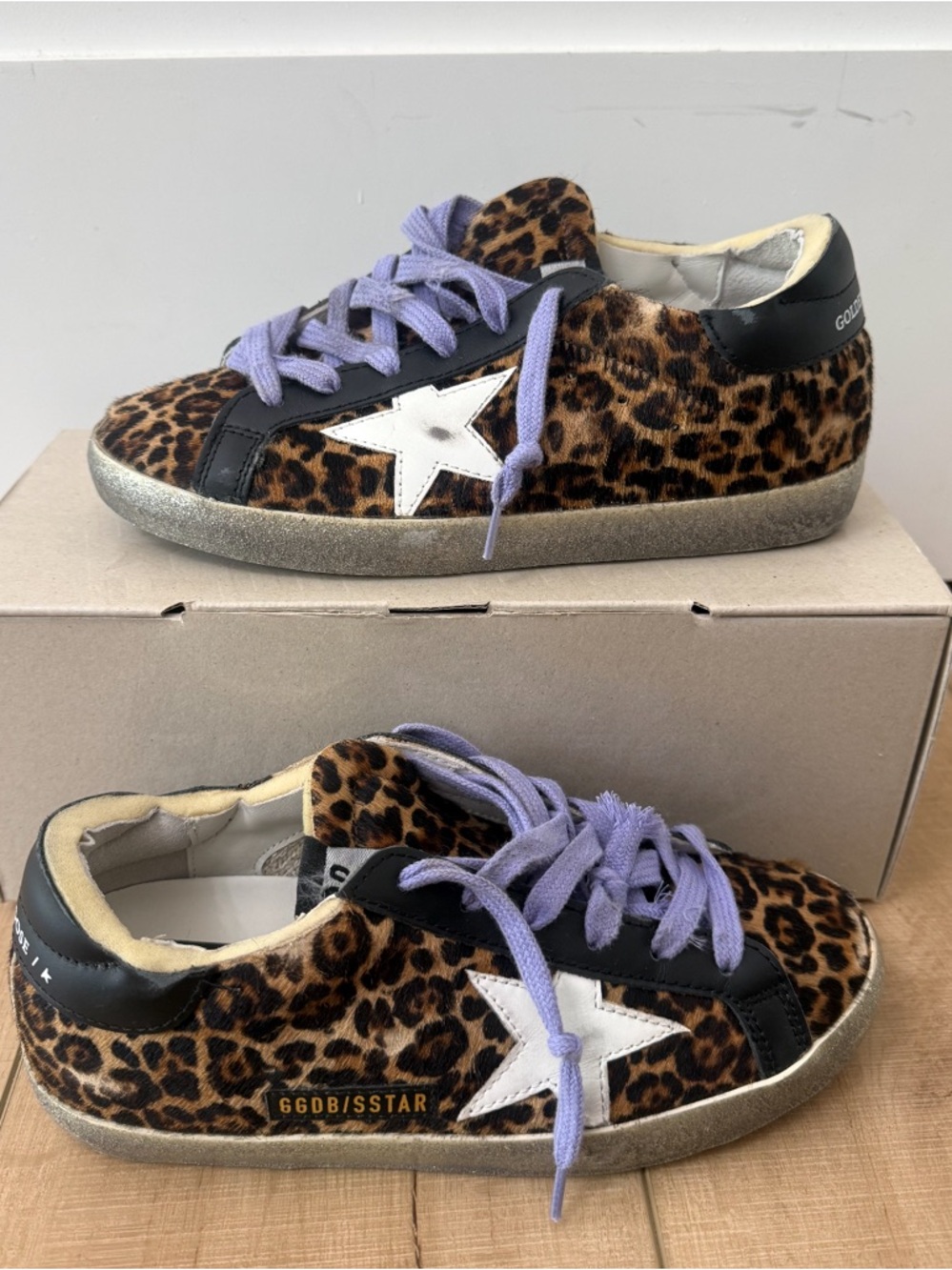 NIB Golden Goose Leopard Print Superstar Sneakers with Lilac
Laces Sz EU 36 US 6 - Picture 4 of 11